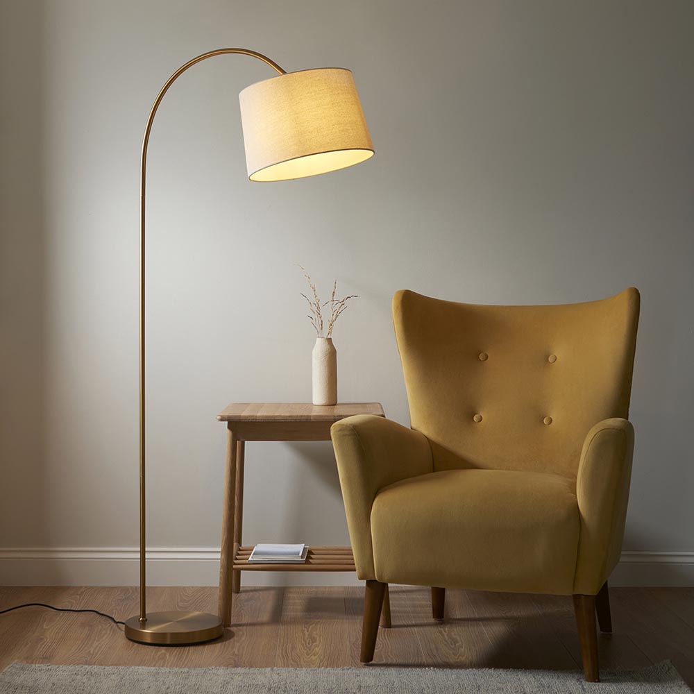 Carlisle Fabric Floor Lamp In Brushed Warm Brass