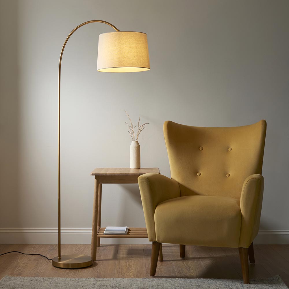 Carlisle Fabric Floor Lamp In Brushed Warm Brass