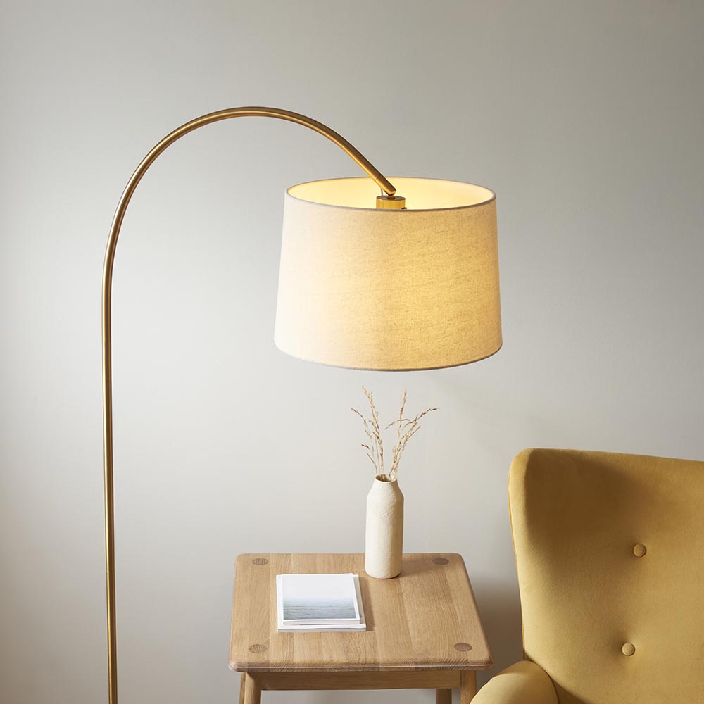 Carlisle Fabric Floor Lamp In Brushed Warm Brass