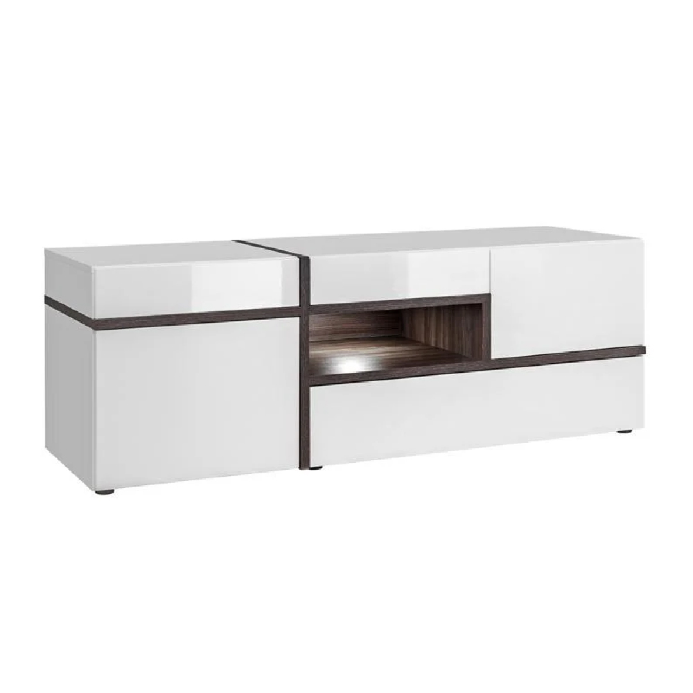 Carlisle High Gloss Living Room Furniture Set In White With LED