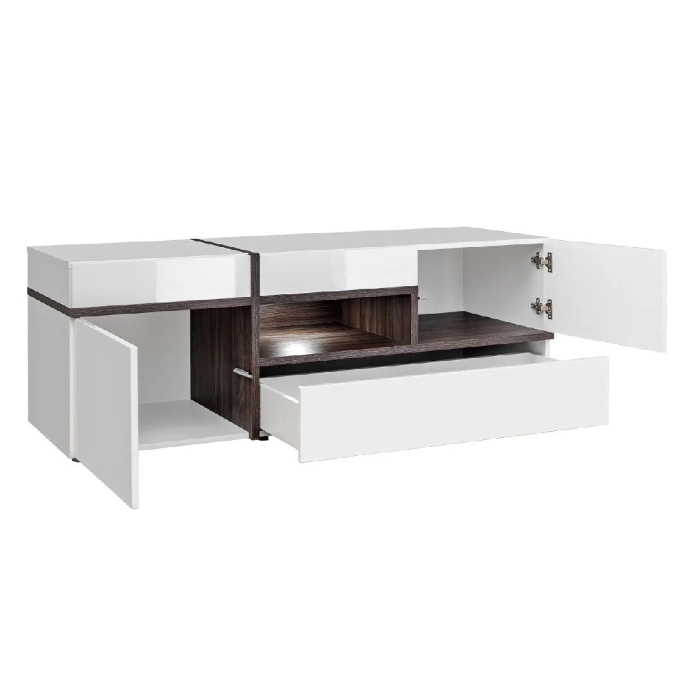 Carlisle High Gloss Living Room Furniture Set In White With LED