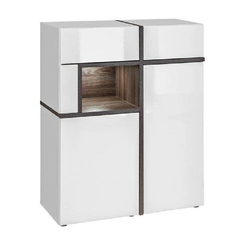 Carlisle High Gloss Living Room Furniture Set In White With LED