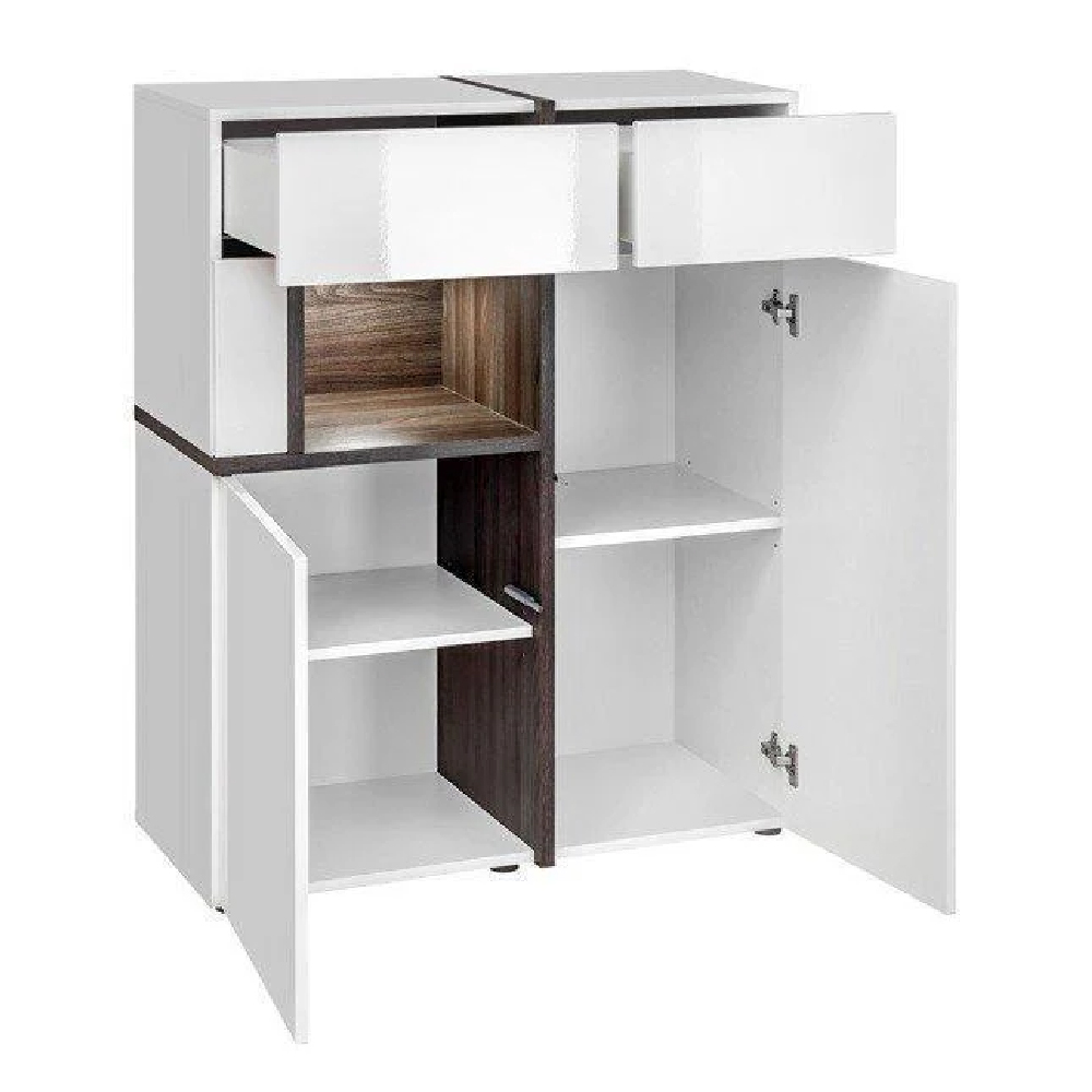 Carlisle High Gloss Living Room Furniture Set In White With LED