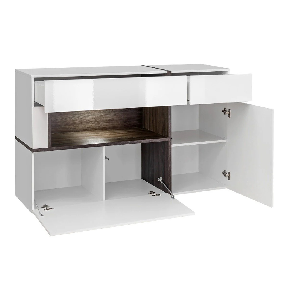 Carlisle High Gloss Sideboard In White And Elm With LED