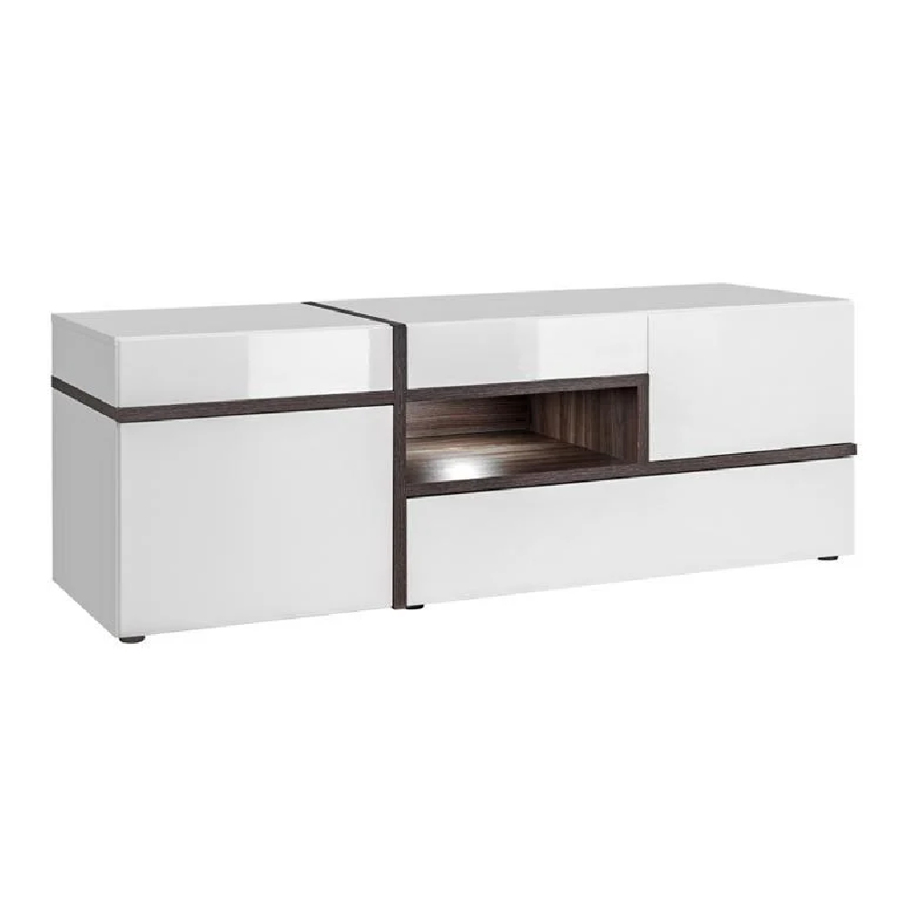 Carlisle High Gloss TV Stand In White And Elm With LED