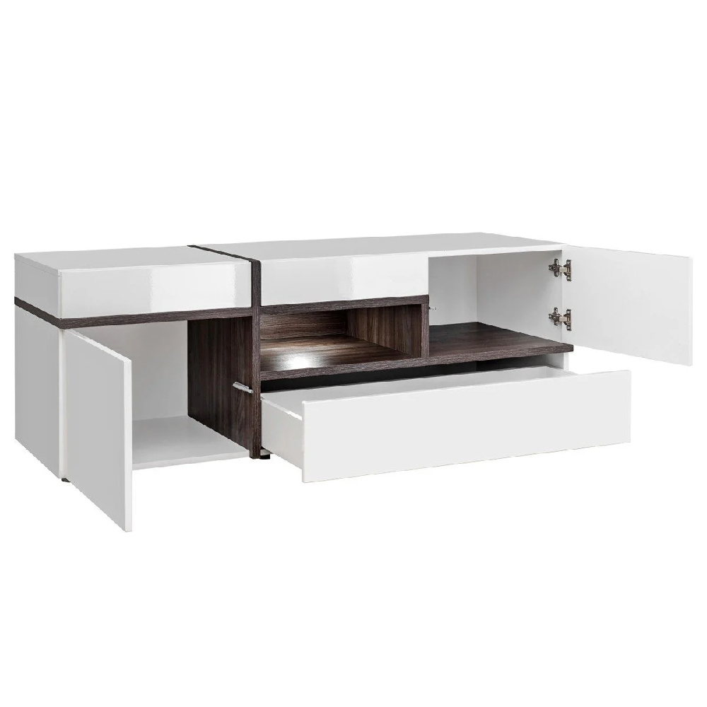 Carlisle High Gloss TV Stand In White And Elm With LED