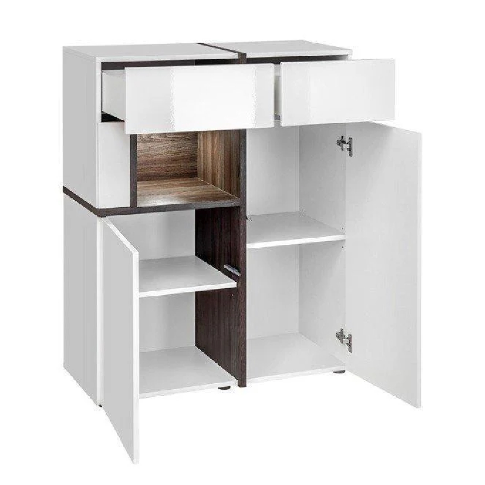 Carlisle High Gloss Display Cabinet Wide In White Elm With LED