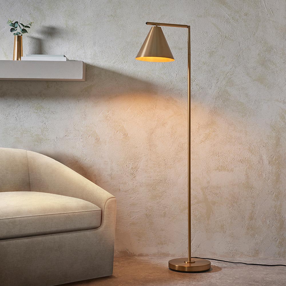 Carlisle Metal Floor Lamp In Brushed Antique Brass