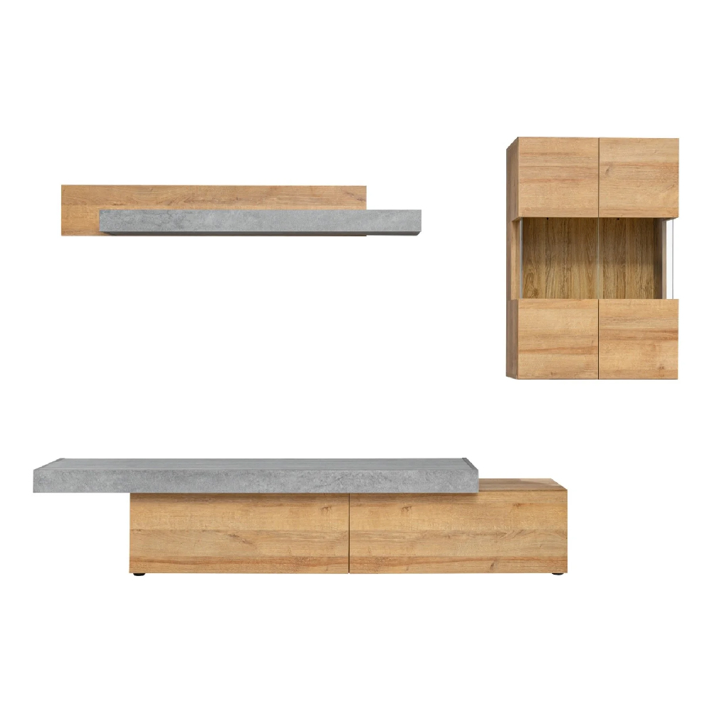 Carlisle Wooden Entertainment Unit With Wall Hung In Grey And Oak