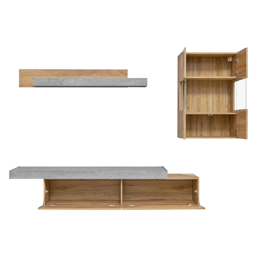 Carlisle Wooden Entertainment Unit With Wall Hung In Grey And Oak