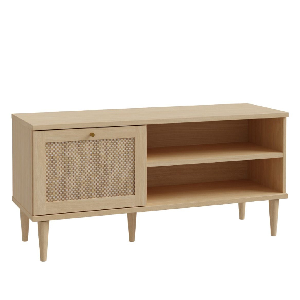 Carlisle Wooden TV Stand With 1 Door 2 Shelves In Rattan