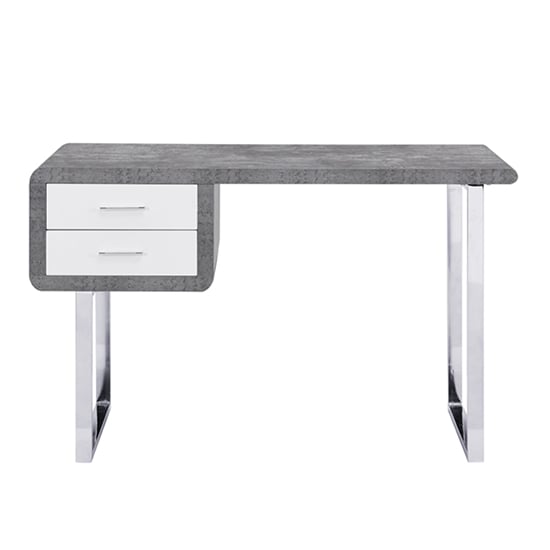 Carlo Wooden Computer Desk In Concrete Effect With Chrome Legs_4