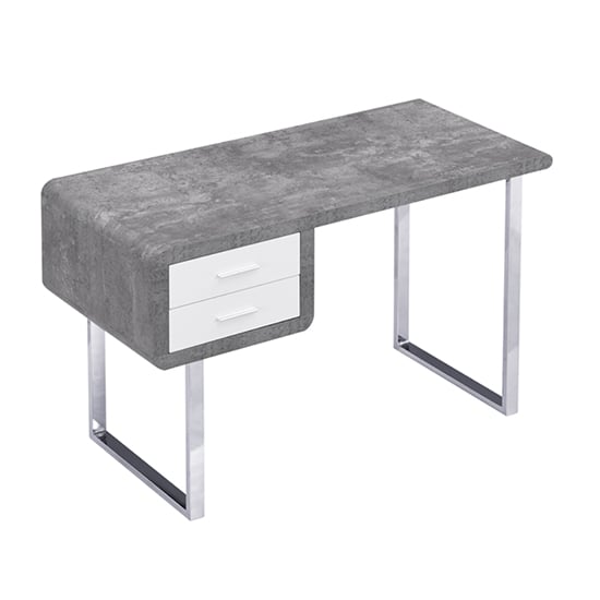 Carlo Wooden Computer Desk In Concrete Effect With Chrome Legs_5