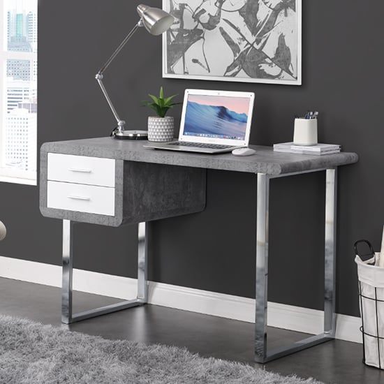 Product photograph of Carlo Wooden Computer Desk In Concrete Effect With Chrome Legs from Furniture in Fashion