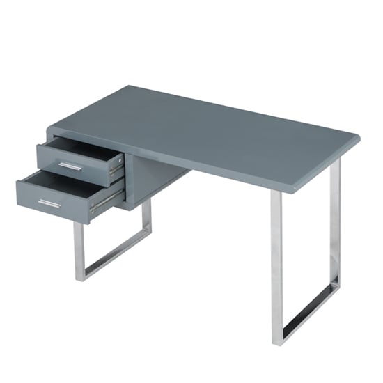 Carlo High Gloss Computer Desk In Grey With Chrome Legs_4