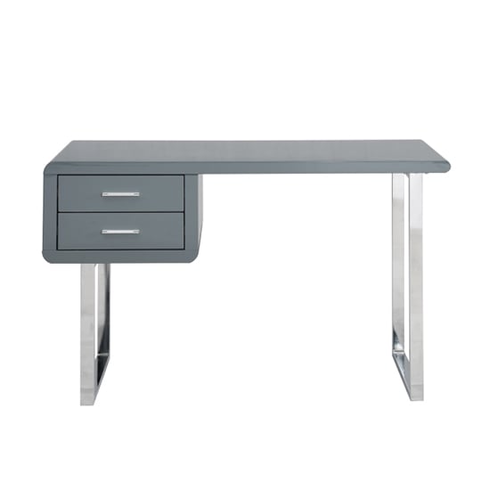 Carlo High Gloss Computer Desk In Grey With Chrome Legs_5