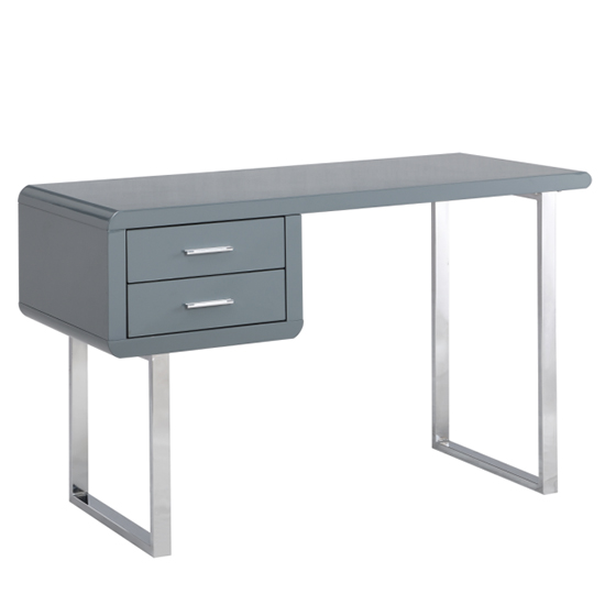 Carlo High Gloss Computer Desk In Grey With Chrome Legs Furniture in