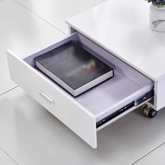 Carlota Clear Glass Lamp Table With White High Gloss Drawer