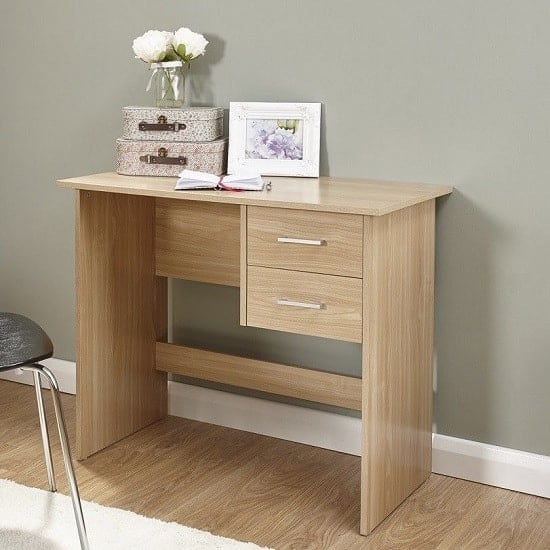 Photo of Probus wooden computer desk in oak with 2 drawers