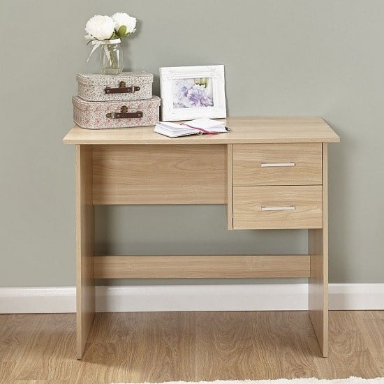 Carlow Wooden Computer Desk In Oak With 2 Drawers FiF