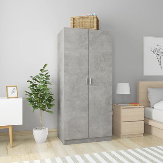 Product photograph of Carlow Wooden Wardrobe With 2 Doors In Concrete Effect from Furniture in Fashion