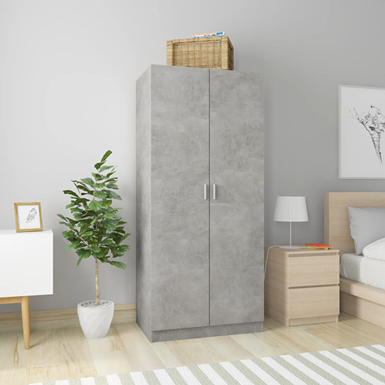 Carlow Wooden Wardrobe With 2 Doors In Concrete Effect