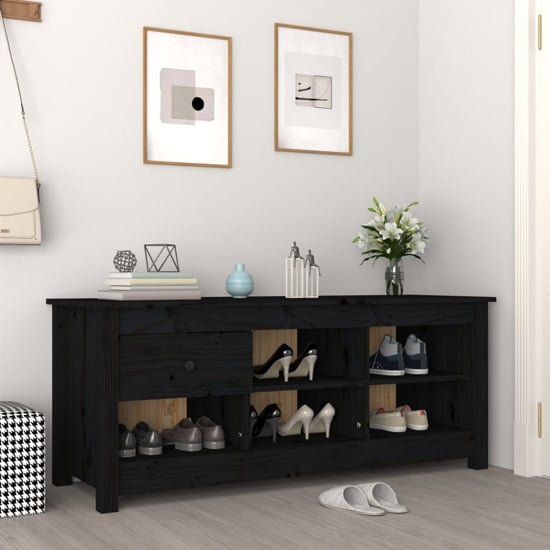 Read more about Carlsbad pinewood shoe storage bench in black