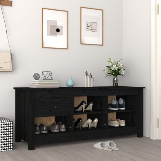 Carlsbad Pinewood Shoe Storage Bench In Black