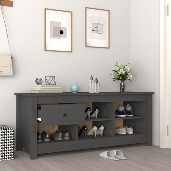 Carlsbad Pinewood Shoe Storage Bench In Grey