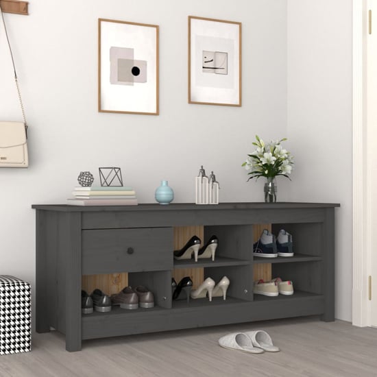 Product photograph of Carlsbad Pinewood Shoe Storage Bench In Grey from Furniture in Fashion