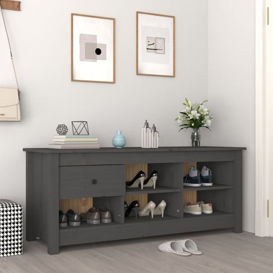 Photo of Carlsbad pinewood shoe storage bench in grey