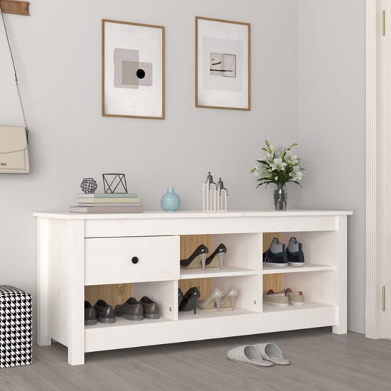 Read more about Carlsbad pinewood shoe storage bench in white