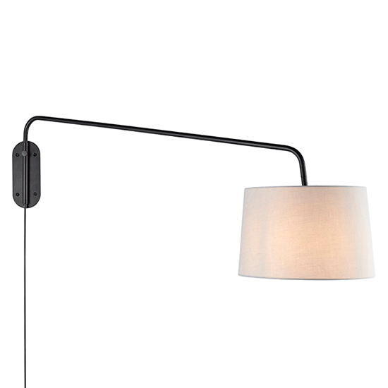 Photo of Carlson light grey cotton shade wall light in matt black