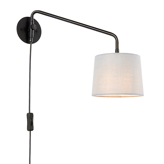 Photo of Carlson light grey shade swing arm wall light in matt black