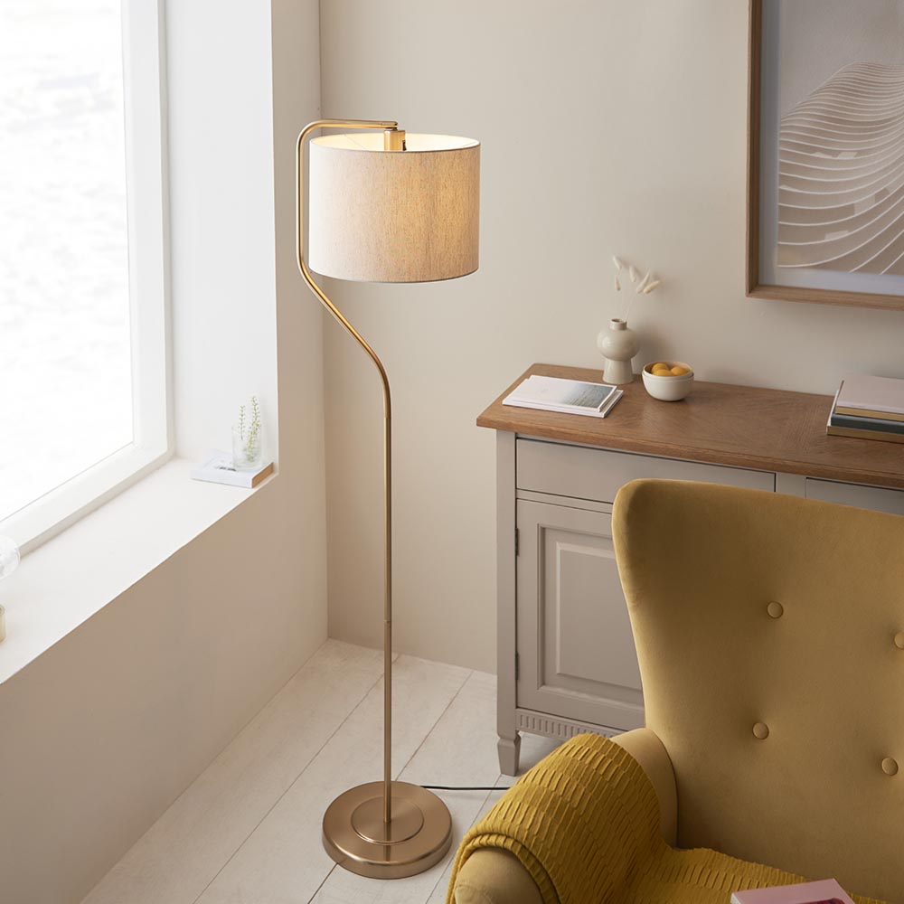 Carlton Fabric Floor Lamp In Brushed Aged Brass