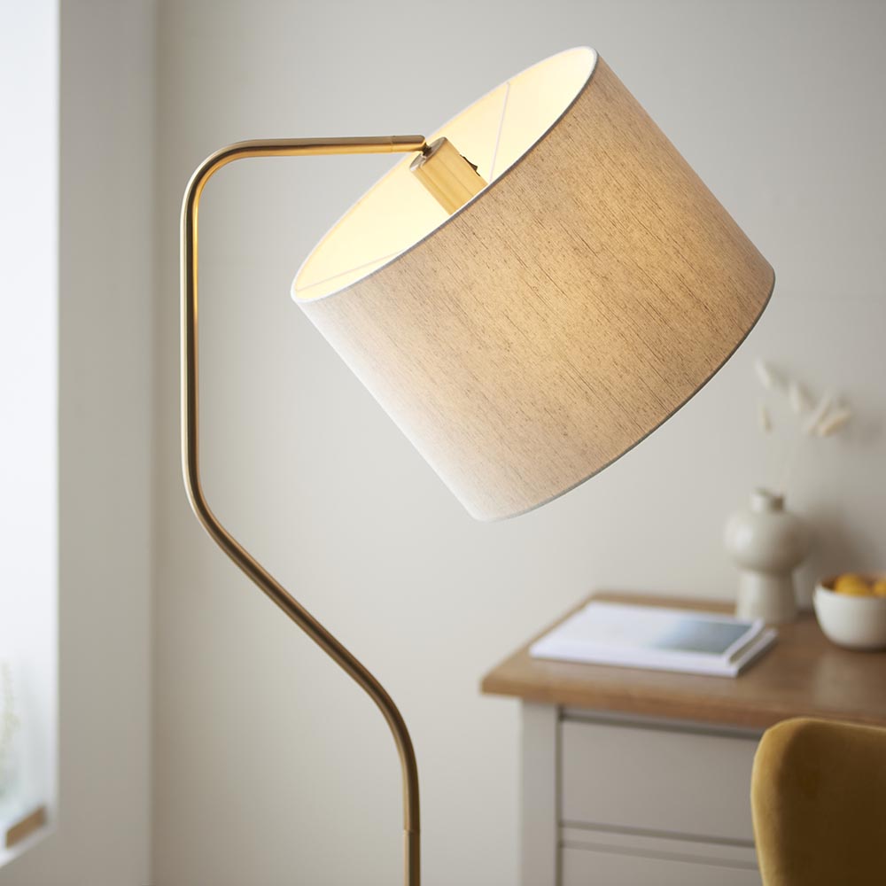 Carlton Fabric Floor Lamp In Brushed Aged Brass