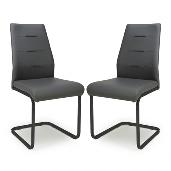 Carlton Graphite Grey Leather Effect Dining Chairs In Pair