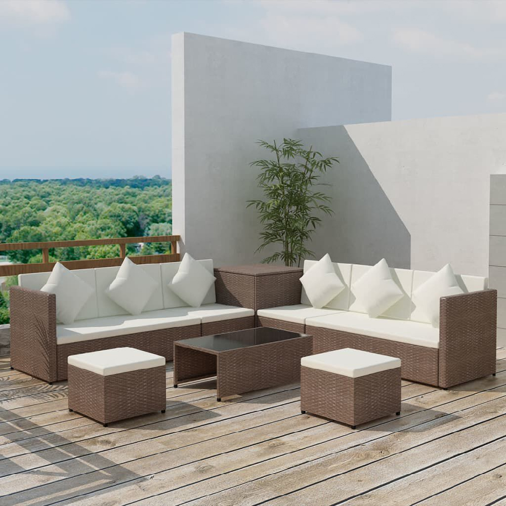 Product photograph of Carlton Rattan Garden Lounger Set With Cushions In Cream Brown from Furniture in Fashion