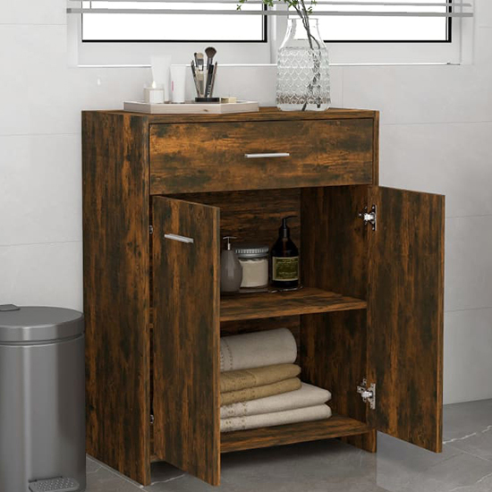 Carlton Wooden Bathroom Cabinet With 2 Doors In Smoked Oak