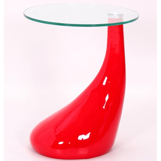 Photo of Carman clear glass lamp table with red high gloss base