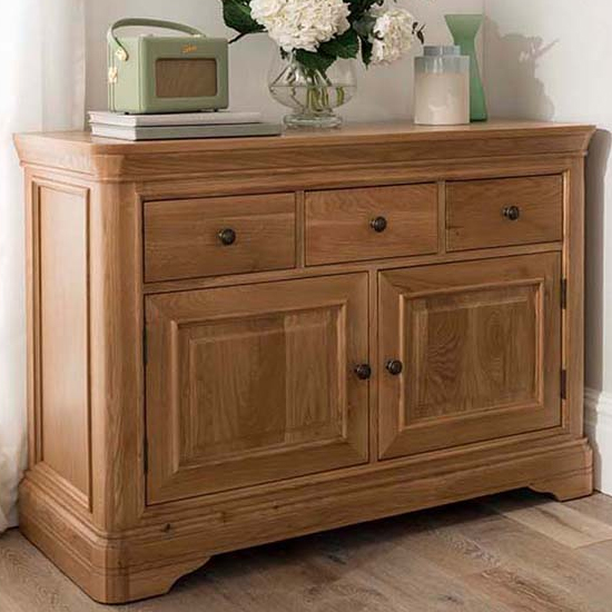 Carman Wooden Sideboard With 2 Doors And 3 Drawers In Natural thumbnail