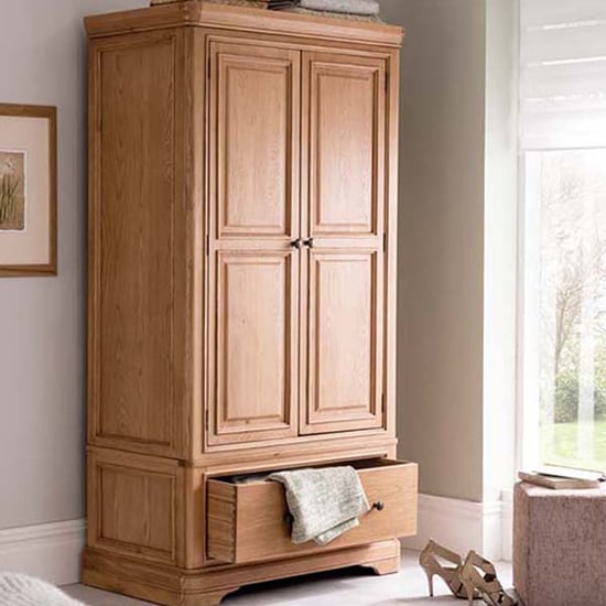 Read more about Carman wooden wardrobe with 2 doors and 1 drawer in natural