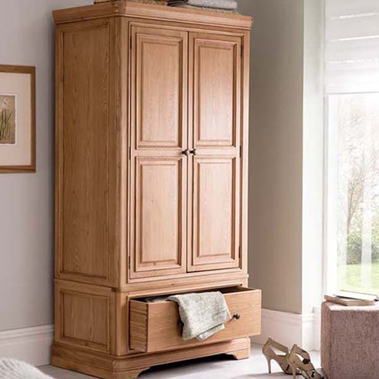 Carman Wooden Wardrobe With 2 Doors And 1 Drawer In Natural thumbnail
