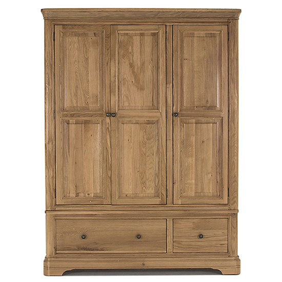 Carman Wooden Wardrobe With 3 Doors And 2 Drawers In Natural thumbnail