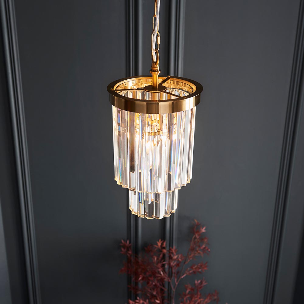 Carmel 1 Light Glass Pendant Light In Brushed Aged Brass