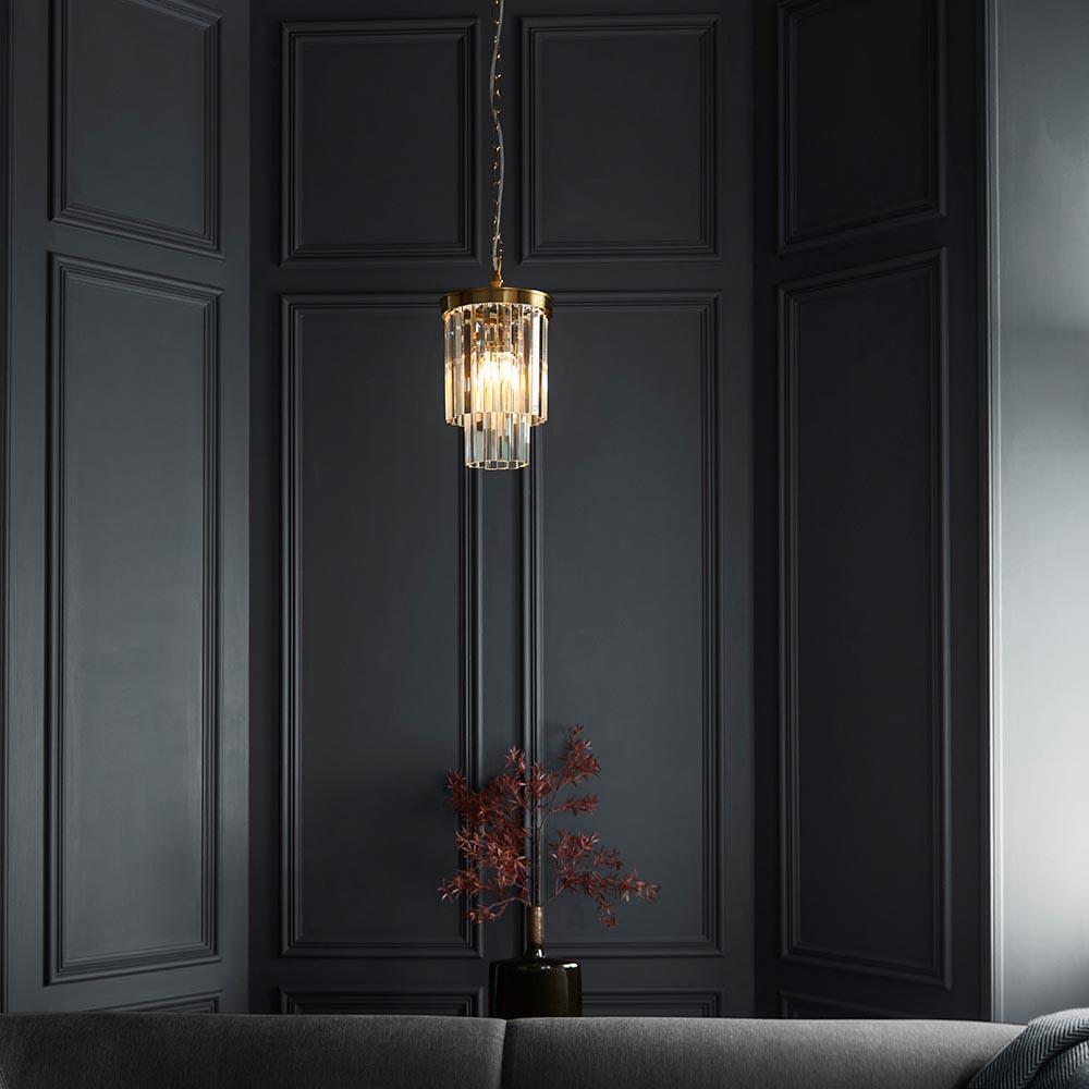 Carmel 1 Light Glass Pendant Light In Brushed Aged Brass