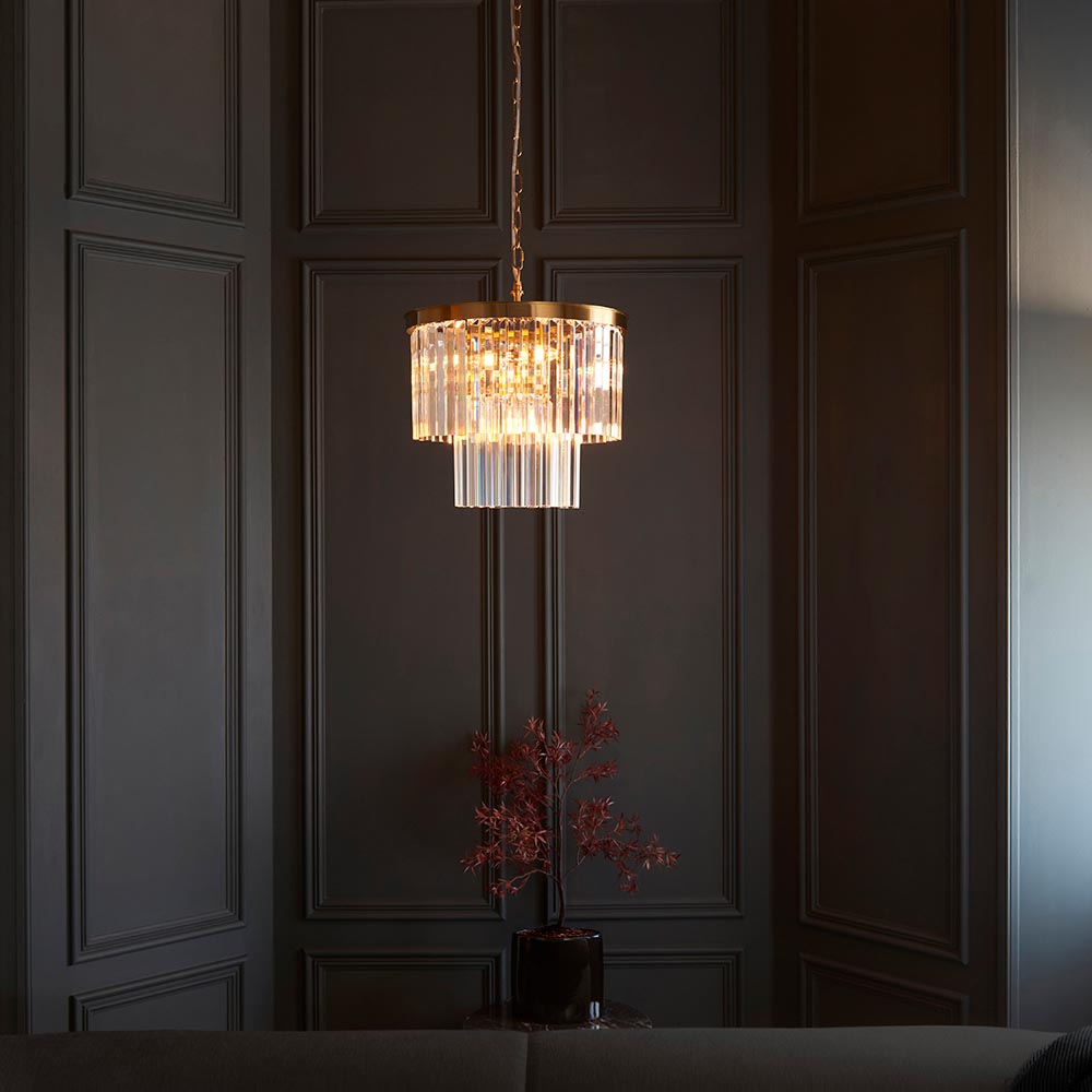 Carmel 4 Light Glass Pendant Light In Brushed Aged Brass