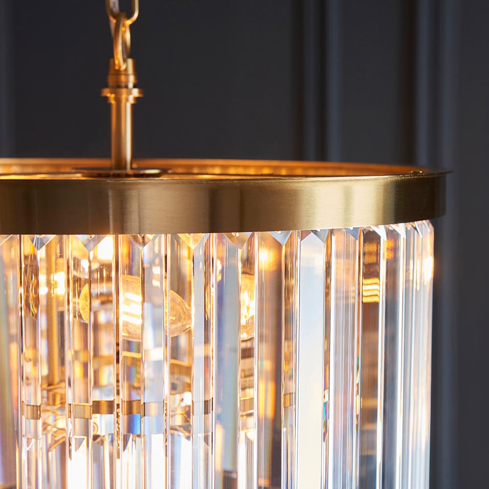 Carmel 4 Light Glass Pendant Light In Brushed Aged Brass