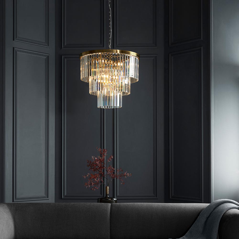 Carmel 7 Light Glass Pendant Light In Brushed Aged Brass