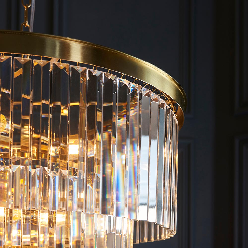 Carmel 7 Light Glass Pendant Light In Brushed Aged Brass